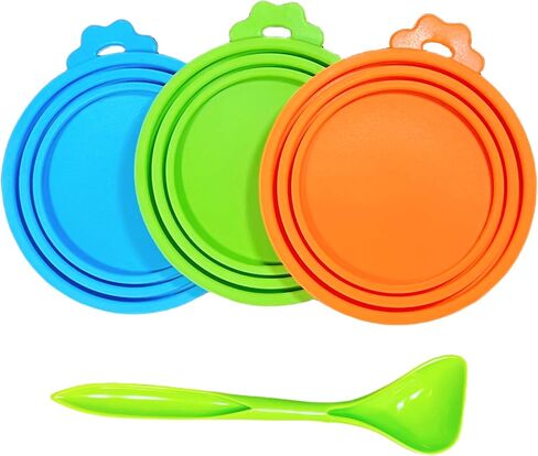 Silicone Cat Dog Food Can Lids, Universal 3-in-1, (3 lids +1 spoon) in Kuwait