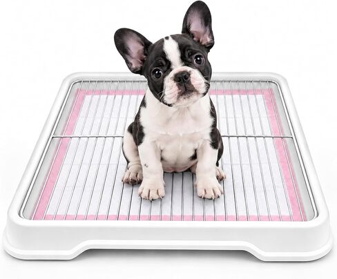 Dog Litter Box, Indoor Puppy Potty Tray with Stainless Steel Grate, White in Saudi Arabia