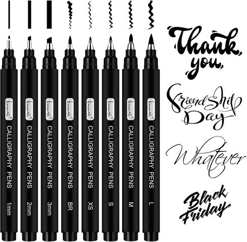 Brusarth Calligraphy Pens for Writing, Hand Lettering Pens, 8 Size in Kuwait