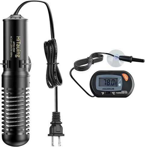 HiTauing Small Aquarium Heater 25W, Constant Temperature 78℉ Fish Tank Heater with Digital Thermometer, Submersible Betta/Turtle Tank Heater for Freshwater and Saltwater Tanks in Saudi Arabia