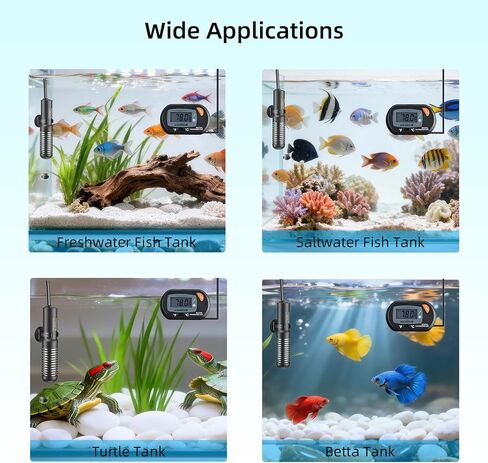 HiTauing Small Aquarium Heater 25W, Constant Temperature 78℉ Fish Tank Heater with Digital Thermometer, Submersible Betta/Turtle Tank Heater for Freshwater and Saltwater Tanks in Saudi Arabia