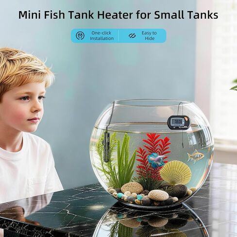 HiTauing Small Aquarium Heater 25W, Constant Temperature 78℉ Fish Tank Heater with Digital Thermometer, Submersible Betta/Turtle Tank Heater for Freshwater and Saltwater Tanks in Saudi Arabia