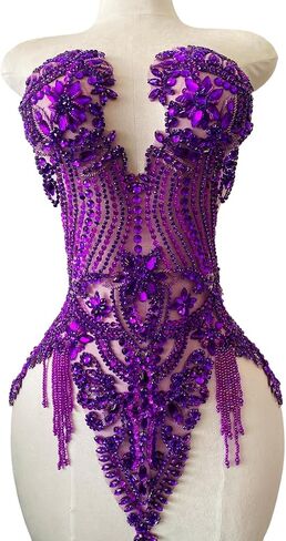 Handmade Beautiful Large Bodice Applique Pure Handsewing Patch with Crystal and Beads for Dresses DIY Acceessories (Red) in Saudi Arabia