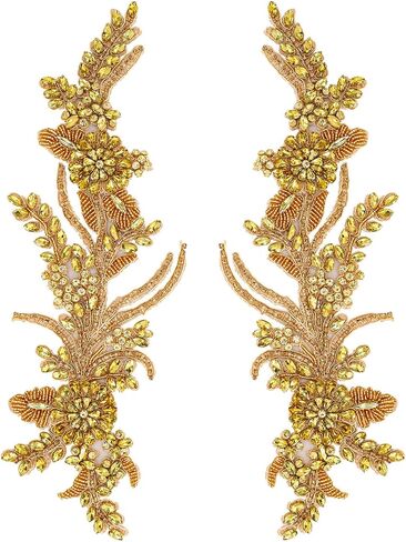 2Pcs Rhinestones Patches Handmade Rhinestones lace Beaded Applique DIY Sewing Appliques for Bridal Wedding Dress Prom Dress Clothes Shoes Decoration (White Big) in Saudi Arabia