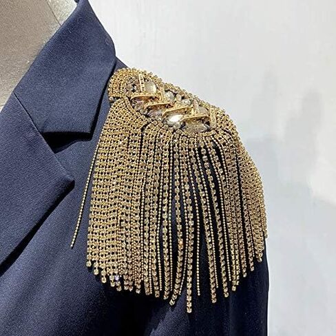 Beaded Crystal Shoulder Patches Motifs Fringe Tassel Epaulets Shoulder Brooches 2 Pieces (Gold) in Saudi Arabia