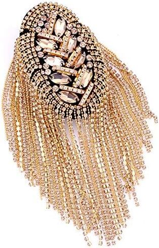 Beaded Crystal Shoulder Patches Motifs Fringe Tassel Epaulets Shoulder Brooches 2 Pieces (Gold) in Saudi Arabia