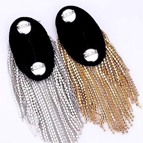 Beaded Crystal Shoulder Patches Motifs Fringe Tassel Epaulets Shoulder Brooches 2 Pieces (Gold) in Saudi Arabia