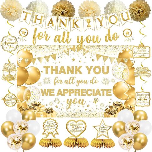Vlipoeasn We Appreciate You Banner Decorations, Vintage Colorful Thank You for All You Do Backdrop Banner Honeycomb Centerpieces, Office Decor Staff Teachers Professors Doctor Nurses Appreciation in Saudi Arabia