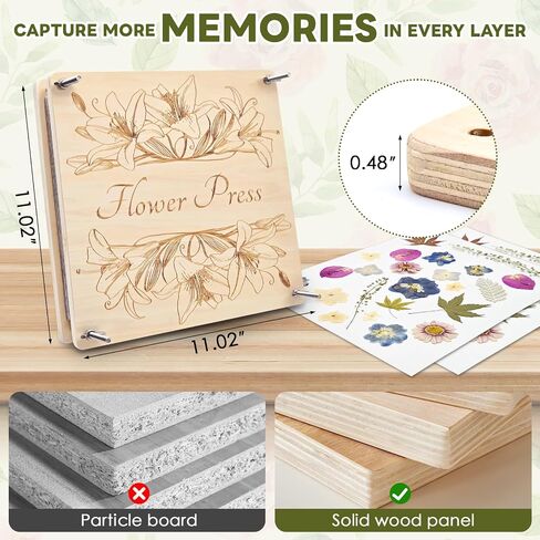 GTQYYF Flower Press Kit 11" x 11" Large Wooden Flower Presser, 10-Layer Flower Pressing Kit for Adults & Teens, DIY Wedding Bouquet Preservation, Dried Flower Art, Pressed Flower & Leaf Crafts in Saudi Arabia