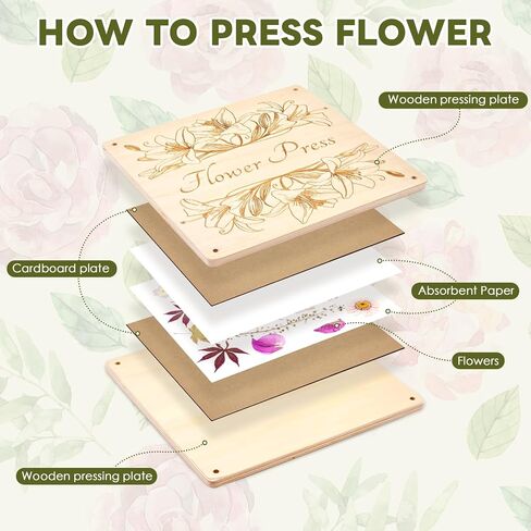 GTQYYF Flower Press Kit 11" x 11" Large Wooden Flower Presser, 10-Layer Flower Pressing Kit for Adults & Teens, DIY Wedding Bouquet Preservation, Dried Flower Art, Pressed Flower & Leaf Crafts in Saudi Arabia