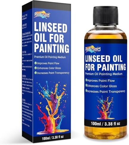 Linseed Oil for Painting 100ml, Refined Linseed Oil, Oil Paint Medium and Thinner for Artists, Improves Flow and Blending, Ideal for Glazing, Enhances Transparency and Gloss Finish in Kuwait
