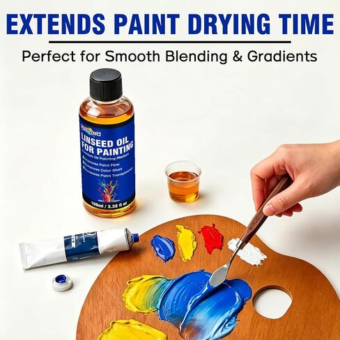 Linseed Oil for Painting 100ml, Refined Linseed Oil, Oil Paint Medium and Thinner for Artists, Improves Flow and Blending, Ideal for Glazing, Enhances Transparency and Gloss Finish in Kuwait