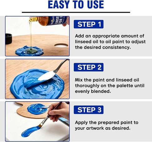 Linseed Oil for Painting 100ml, Refined Linseed Oil, Oil Paint Medium and Thinner for Artists, Improves Flow and Blending, Ideal for Glazing, Enhances Transparency and Gloss Finish in Kuwait
