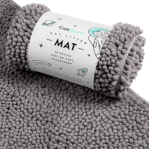 CatGuru Cat Litter Mat, Medium, Extra Large, XXL, Waterproof Litter Box Mat, Non Slip Kitty Litter Mat, Machine Washable Litter Trapping Mat, Soft Litter Tray, Cat Stuff (XL, Gray/Heavy-Duty) in Kuwait