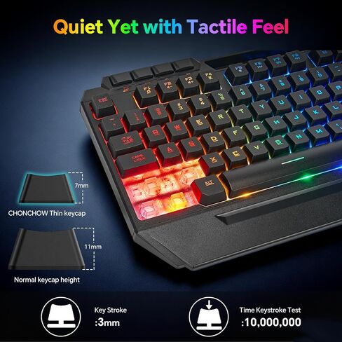 CHONCHOW 60% لوحة مفاتيح LED للألعاب RGB 68 مفتاحًا، لوحة مفاتيح سلكية مع 10 تأثيرات معدة مسبقًا، إحساس التبديل الميكانيكي، متوافق مع أجهزة الكمبيوتر الشخصية، Mac، Linux، Xbox one، PS4، PS5 in Kuwait