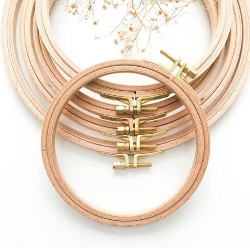 Nurge Premium Quality Beech Wood Embroidery Hoop, Cross Stitch Hoop with Gold Plated Adjustable Brass Screw for DIY Projects Ideal for Crafters,Beginners & Professionals - 6.3" Diameter & 0.31" Thick in Kuwait