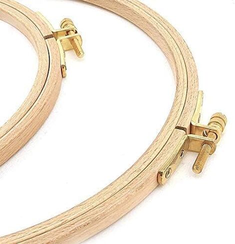 Nurge Premium Quality Beech Wood Embroidery Hoop, Cross Stitch Hoop with Gold Plated Adjustable Brass Screw for DIY Projects Ideal for Crafters,Beginners & Professionals - 6.3" Diameter & 0.31" Thick in Kuwait