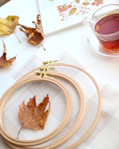 Nurge Premium Quality Beech Wood Embroidery Hoop, Cross Stitch Hoop with Gold Plated Adjustable Brass Screw for DIY Projects Ideal for Crafters,Beginners & Professionals - 6.3" Diameter & 0.31" Thick in Kuwait