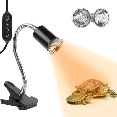 LUCKY HERP Reptile Heat Lamp with Clamp, Aquarium Turtle Tank Basking Light with 360° Rotatable Timing & Dimming and 2 Pack 50W UVA UVB Heat Light Bulb for Turtle Tortoise Lizard in Saudi Arabia