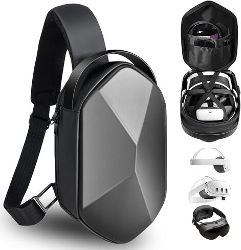 SARLAR Travel Carrying Case for Oculus Meta Quest 3S/Quest 3/Quest 2 VR Headset and Controller Accessories, Large Space Hard Case Fits BOBOVR/Kiwi Design Battery Head Strap, Crossbody Sling Bag in Kuwait