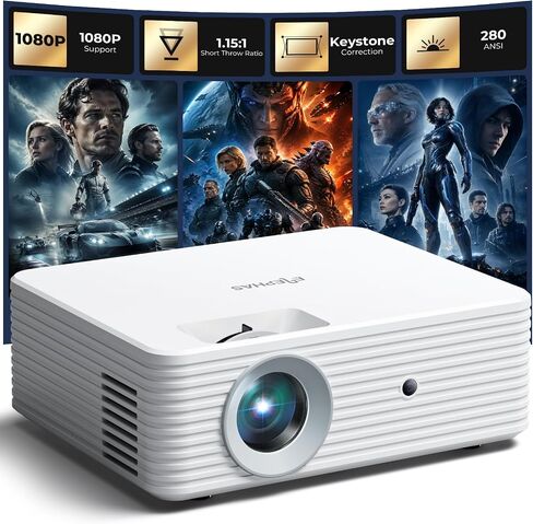 Mini Projector for iPhone, ELEPHAS 2023 Upgraded 1080P HD Projector, 8000L Portable Projector with Tripod and Carry Bag, Movie Projector Compatible with Android/iOS/Windows/TV Stick/HDMI/USB in Saudi Arabia