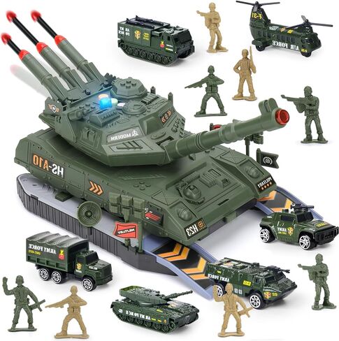 Youlechen 6-Piece Die-Cast Army Tank Set for Boys 3-6, with 8 Soldier Figures, Military Toys with Light & Sound, Launchable Missile Tanks in Kuwait