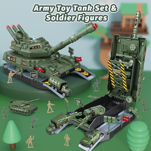 Youlechen 6-Piece Die-Cast Army Tank Set for Boys 3-6, with 8 Soldier Figures, Military Toys with Light & Sound, Launchable Missile Tanks in Kuwait