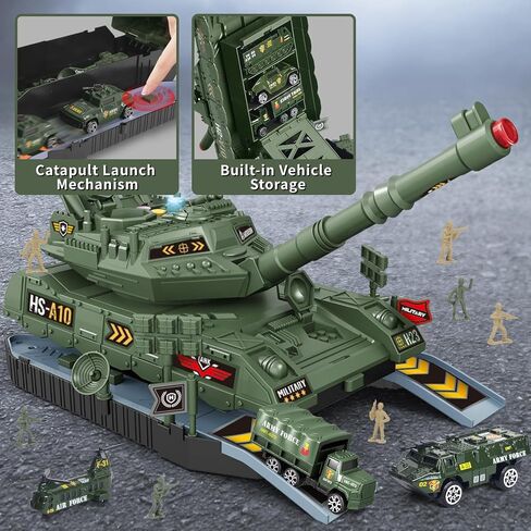 Youlechen 6-Piece Die-Cast Army Tank Set for Boys 3-6, with 8 Soldier Figures, Military Toys with Light & Sound, Launchable Missile Tanks in Kuwait