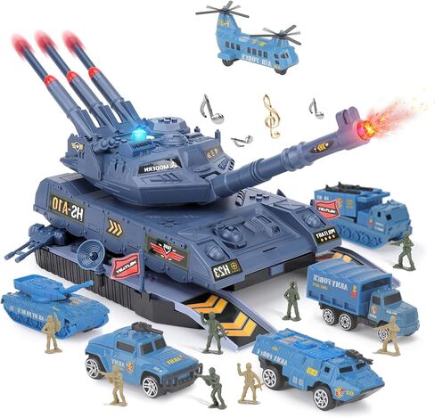 Youlechen 6-Piece Die-Cast Army Tank Set for Boys 3-6, with 8 Soldier Figures, Military Toys with Light & Sound, Launchable Missile Tanks in Kuwait