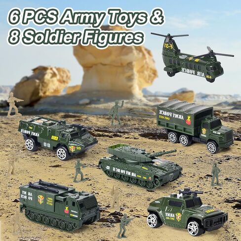 Youlechen 6-Piece Die-Cast Army Tank Set for Boys 3-6, with 8 Soldier Figures, Military Toys with Light & Sound, Launchable Missile Tanks in Kuwait