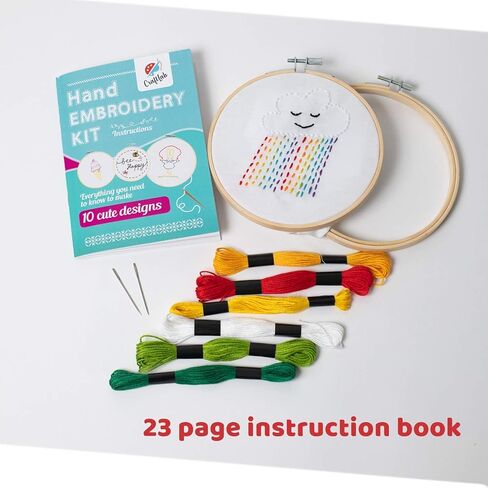 CraftLab Embroidery Kit for Kids - Beginner Sewing Kit with 10 Projects, Hoops, Thread, Patterns in Kuwait