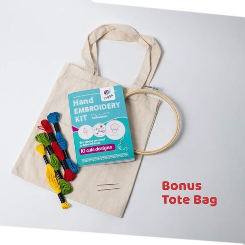 CraftLab Embroidery Kit for Kids - Beginner Sewing Kit with 10 Projects, Hoops, Thread, Patterns in Kuwait