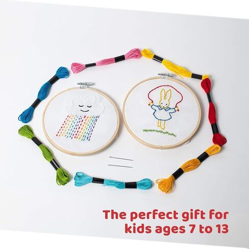CraftLab Embroidery Kit for Kids - Beginner Sewing Kit with 10 Projects, Hoops, Thread, Patterns in Kuwait