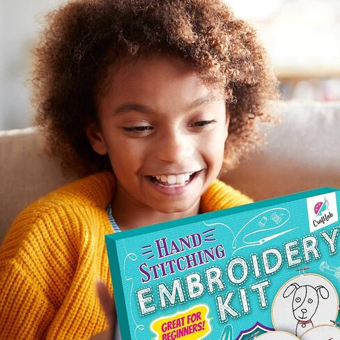 CraftLab Embroidery Kit for Kids - Beginner Sewing Kit with 10 Projects, Hoops, Thread, Patterns in Kuwait