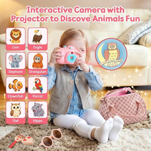 Play Purse for Little Girls, 32 Pcs Pretend Purse Set with Handbag, Animal Projector Camera, Toy Phone, Watch, Wallet & Make-up Accessories, Princess Toy, Birthday for Girl 3 4 6 Year in Kuwait