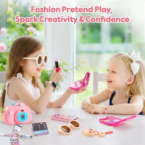 Play Purse for Little Girls, 32 Pcs Pretend Purse Set with Handbag, Animal Projector Camera, Toy Phone, Watch, Wallet & Make-up Accessories, Princess Toy, Birthday for Girl 3 4 6 Year in Kuwait