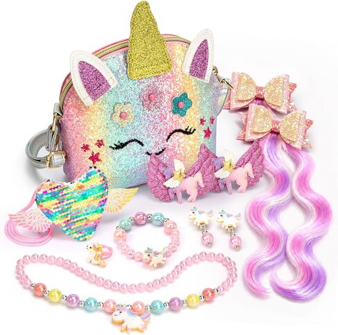 Unicorn Purse Set for Girls 3-8, 11-Piece Dress Up Toys and Birthday Gifts in Kuwait
