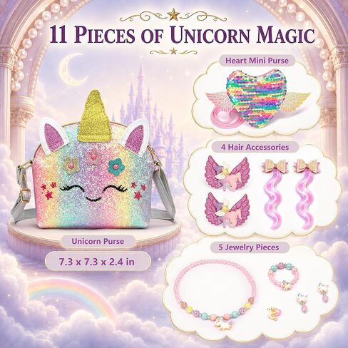Unicorn Purse Set for Girls 3-8, 11-Piece Dress Up Toys and Birthday Gifts in Kuwait