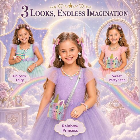 Unicorn Purse Set for Girls 3-8, 11-Piece Dress Up Toys and Birthday Gifts in Kuwait