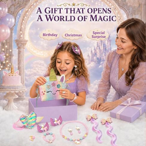 Unicorn Purse Set for Girls 3-8, 11-Piece Dress Up Toys and Birthday Gifts in Kuwait