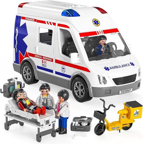 Rescue Ambulance Toy Set - Big Ambulance Toy with Lights & Sounds, 4 Figures, Stretcher & Medical Kit - Toy for Boys & Girls - Kids Medical Play Set - Ideal Emergency Vehicle Gift in Saudi Arabia