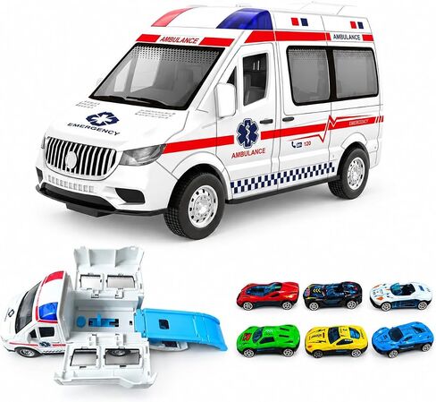Transforming Ambulance Toy Car for Kids, Launch Track Racing Set with6 Cars in Kuwait