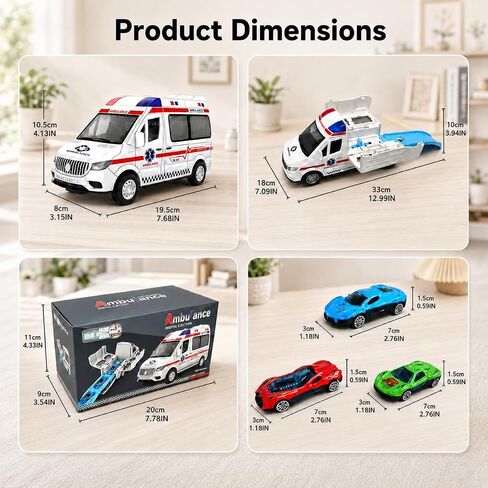 Transforming Ambulance Toy Car for Kids, Launch Track Racing Set with6 Cars in Kuwait