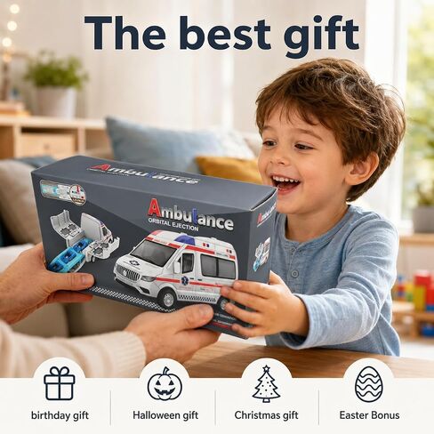 Transforming Ambulance Toy Car for Kids, Launch Track Racing Set with6 Cars in Kuwait