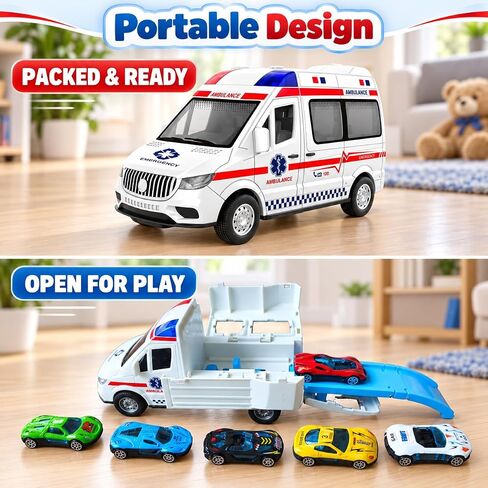 Transforming Ambulance Toy Car for Kids, Launch Track Racing Set with6 Cars in Kuwait