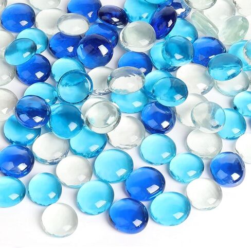 FUTUREPLUSX 1 LB Mixed Blue Glass Beads, Flat Marbles for Vase Fillers in Kuwait