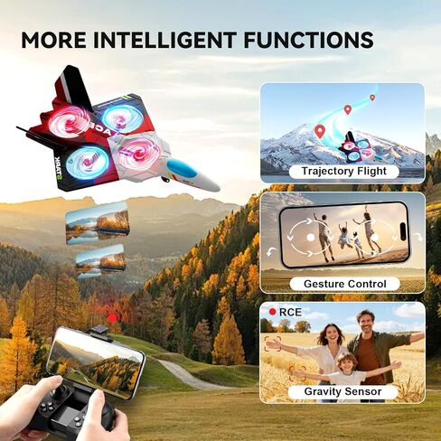 4DRC Foam Remote Control Airplanes RC Planes with 1080P Camera for Kids Adults 8-16, RC Airplane Fighter Jet with Light,Gravity Control, Auto-Follow, Trajectory Flight, One Key Take Off Easy to Fly in Saudi Arabia