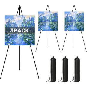 Easel Stand for Sign, Aredy 63 Inch Portable Floor Easel (3 Pack) - Metal Tripod Poster Stand for Display, Painting Canvas & Picture - Foldable & Adjustable, Black in Kuwait
