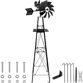 6FT Windmill for Yard, Black Garden Windmill with Rooster Weather Vane in Kuwait