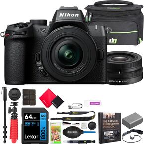 Nikon Z50 Mirrorless Camera Body 4K UHD DX-Format 2 Lens Kit NIKKOR Z DX 16-50mm F/3.5-6.3 VR + Z DX 50-250mm F/4.5-6.3 VR Bundle with Deco Gear Case + Microphone + Monopod + 64GB Card & Accessories in Kuwait